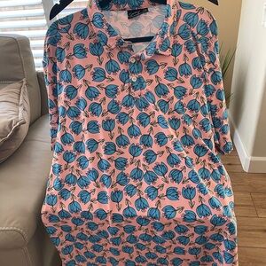 Floral Pink and Blue Polo Shirt